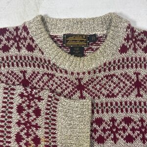 Vintage Eddie Bauer Sweater Mens L Fair Isle Snowflake Crew Neck Cotton Chunky